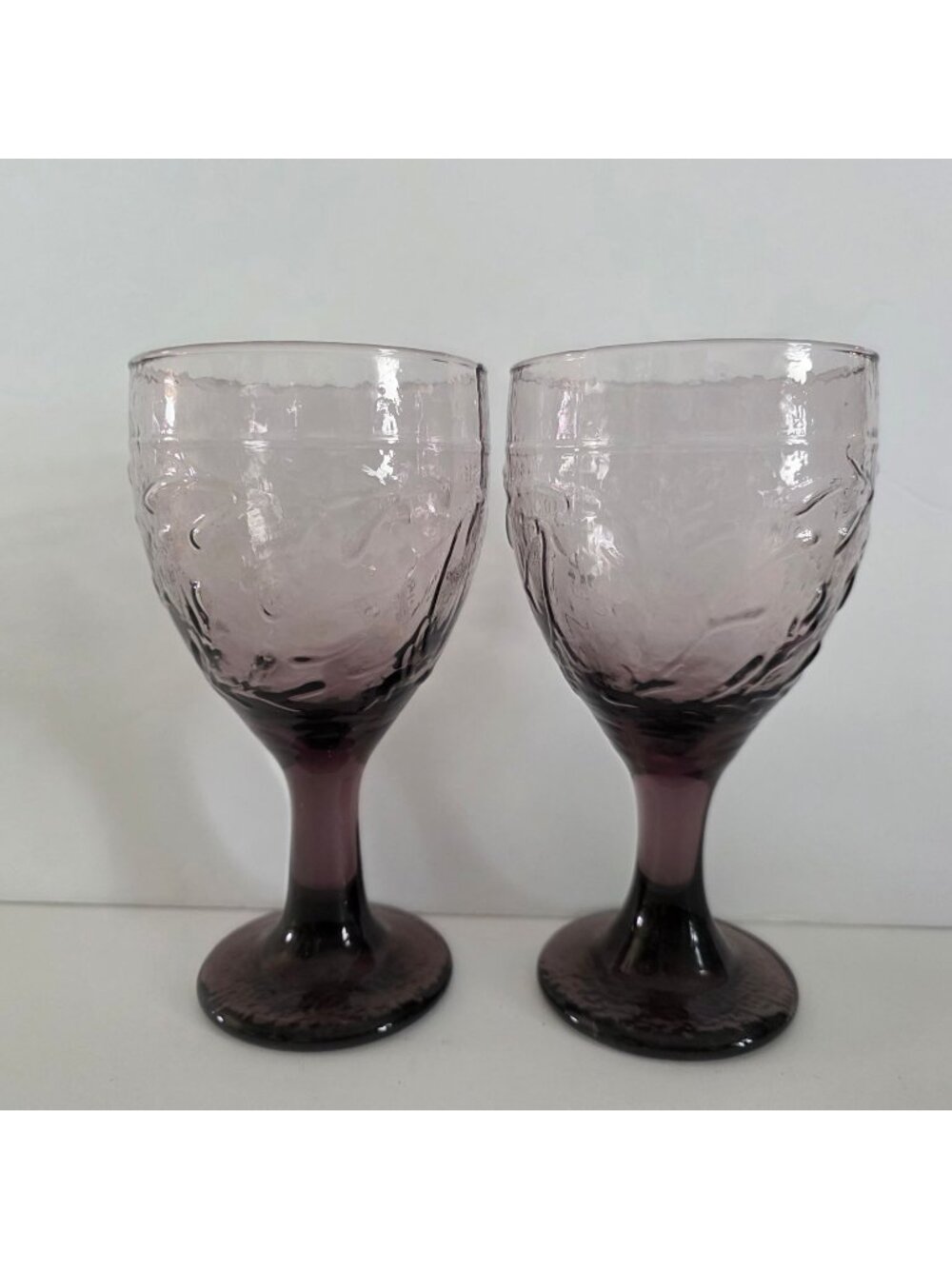 Libbey Garden Vine Purple Textured Glass Goblets Set Of 2 Elegant Stemware